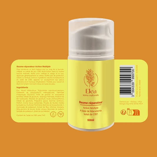 Baume réparateur ELEA en flacon jaune 50 ml, capuchon blanc