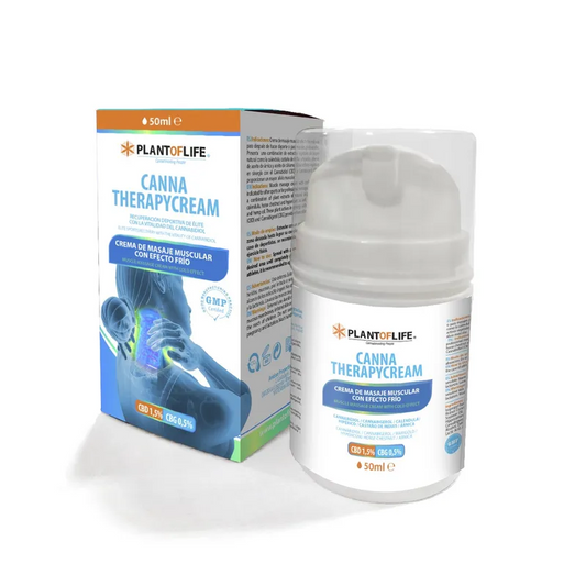 Pot de crème CBD effet froid 50 ml PLANT OF LIFE, avec boîte et étiquette bleue