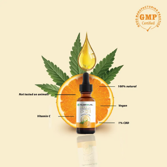 Flacon-pipette de sérum PLANTOF LIFE, Vitamine C, avec 1% CBD