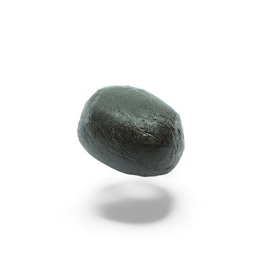 Boule de résine vert olive, forme ovale, surface granuleuse