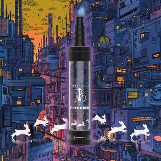 Chicha électronique Fumytech, tube transparent avec motifs lapins, embout noir