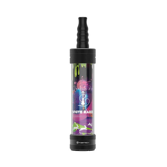 Chicha White Rabbit Fumytech cylindrique transparente, motifs colorés, embout noir côtelé.