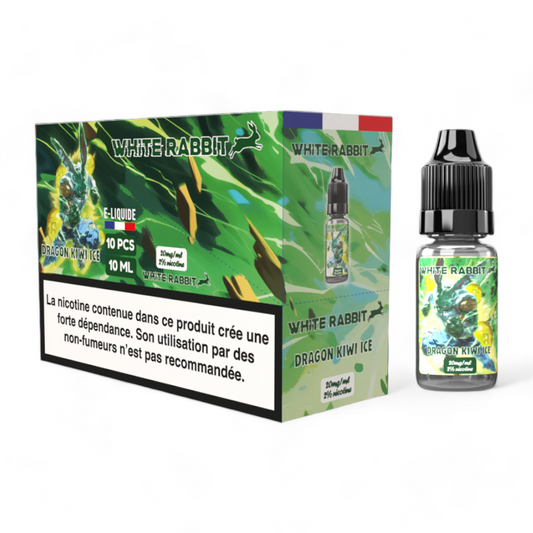 E-liquide White Rabbit Dragon Kiwi Ice 10 ml, flacon vert avec bouchon noir