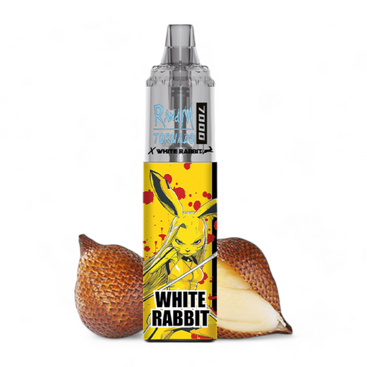 Dispositif de vape cylindrique avec embout, visuel White Rabbit et Serpent Fruit