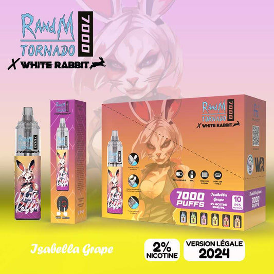 Coffret RandM Tornado 7000 White Rabbit Isabella Grape, emballages multiples