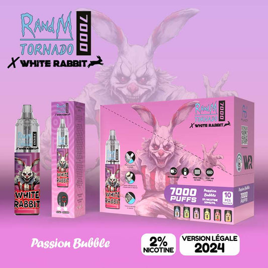 Coffret de e-liquide WHITE RABBIT x RandM TORNADO 7000 Passion Bubble
