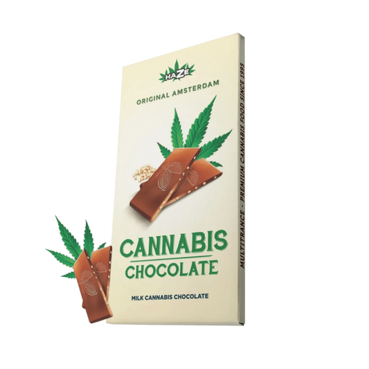 Tablette de chocolat au lait aux graines de chanvre HAZE, emballage vert
