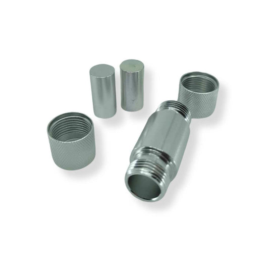 Presse à pollen en aluminium : corps cylindrique fileté et 3 capuchons
