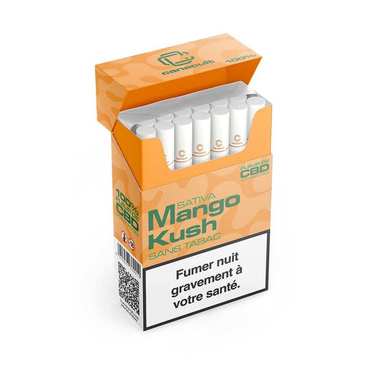 Paquet de cigarettes CBD Mango Kush sans tabac, filtres blancs