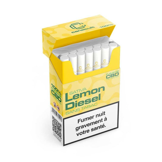 Boîte de cigarettes CBD sans tabac Lemon Diesel Canacult, saveur citron