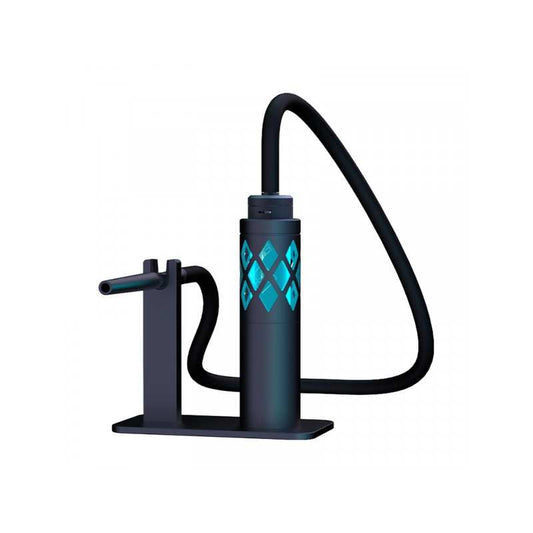 Support de chicha électronique noir avec tuyau et motif bleu sur la colonne