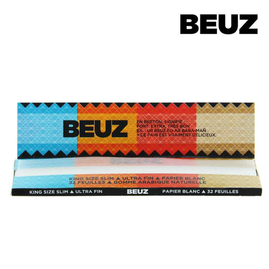 Boîte de 50 carnets Beuz King Size Slim, motifs géométriques multicolores, papier blanc