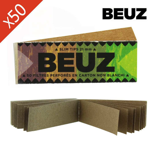Boîte de carnets de filtres à rouler Beuz ouverte, piles de cartons slim tips