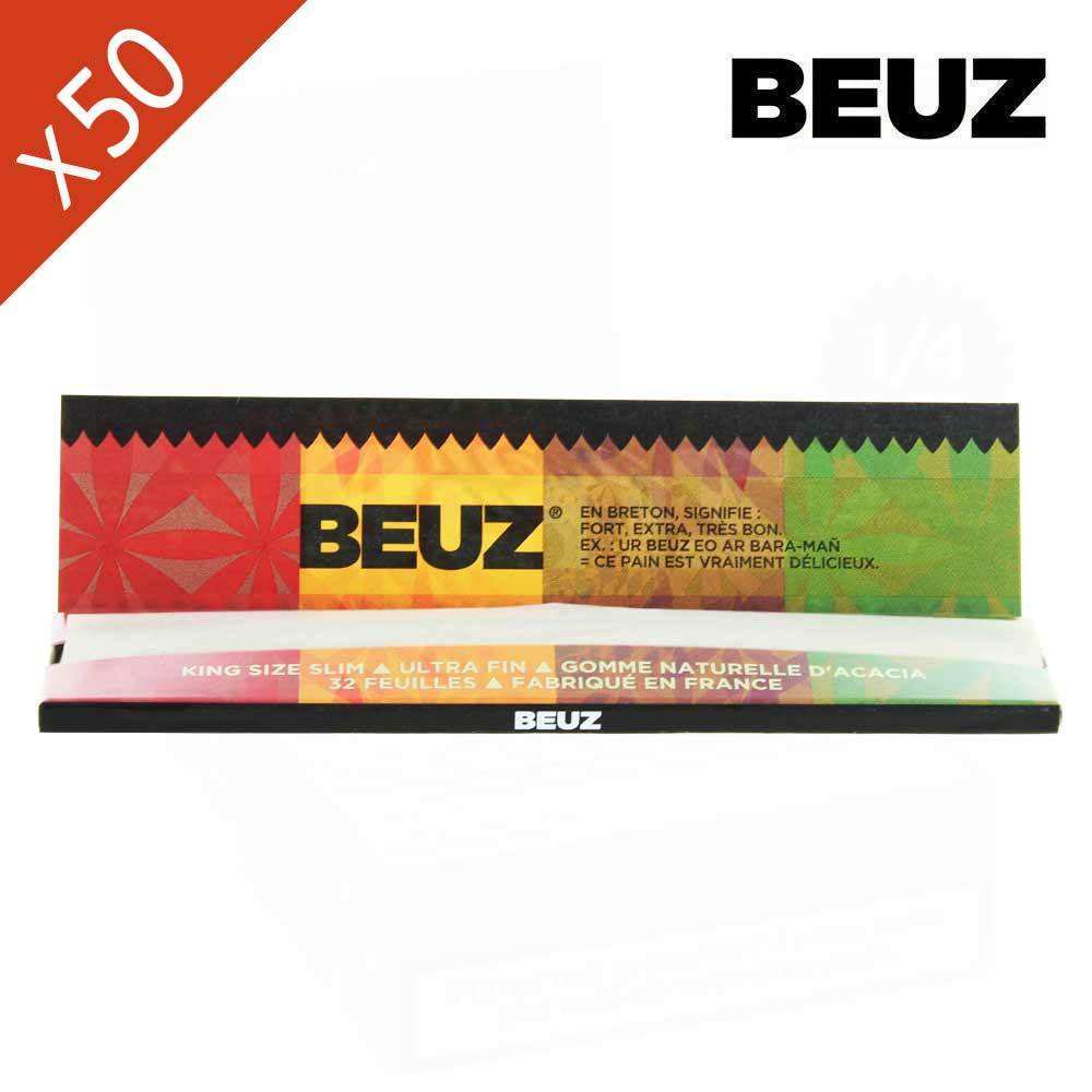 Boîte de 50 carnets Beuz Hemp Bio King Size, face colorée avec logo BEUZ