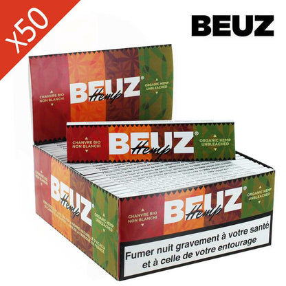 Boîte de carnets Beuz Hemp Bio King Size ouverte, carnets colorés visibles