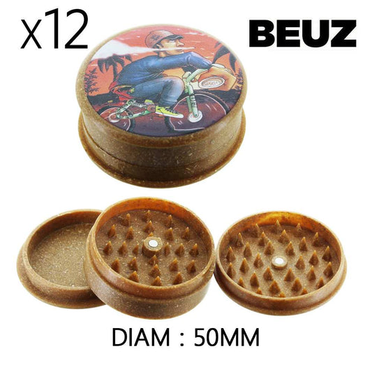 Grinder en chanvre brun, couvercle décor motocyclette, diamètre 50 mm
