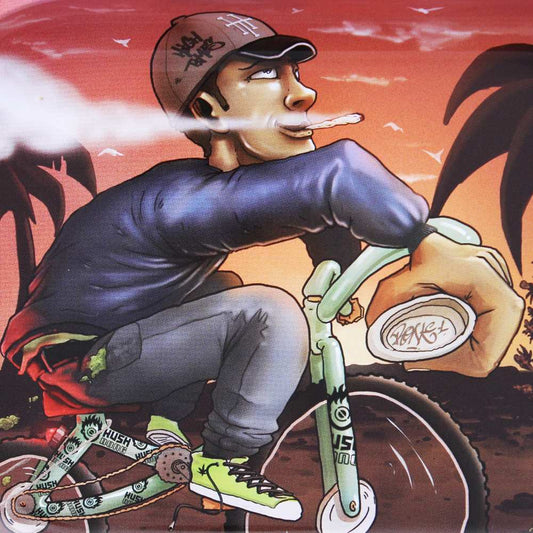 Plateau de roulage Beuz Bike PM, plateau décoré avec cycliste et roues