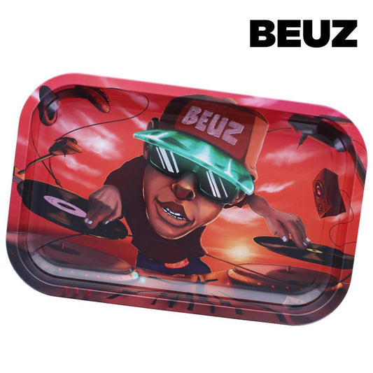 Plateau à rouler rectangulaire avec logo BEUZ, motif rouge et noir