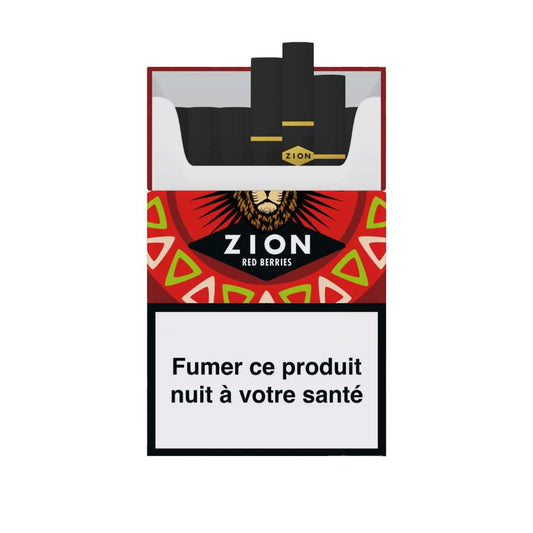 Boîte de cigarettes ZION « Baies rouges » avec avertissement santé