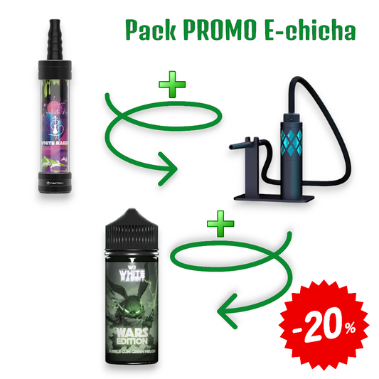 Pack de chicha électronique avec base, tuyau et 2 flacons d’arômes