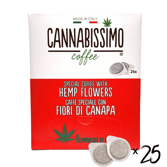 Pack de dosettes de café Cannabissimo chanvre, 25 unités, deux dosettes visibles