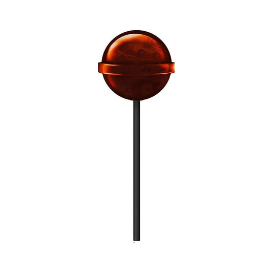 Sucette CBD Cola Kiss BUBBLY BILLY : pastille ronde brun foncé sur bâton
