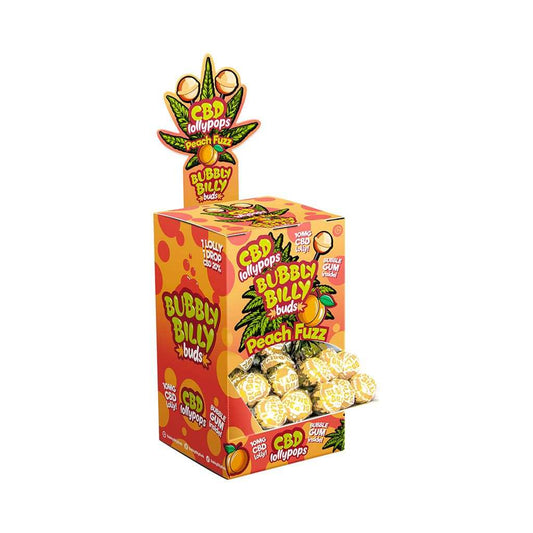 Boîte de sucettes CBD à motif pêche, assortiment de pastilles rondes