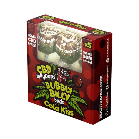 Boîte de sucettes CBD Cola Kiss BUBBLY BILLY, 5 pièces.