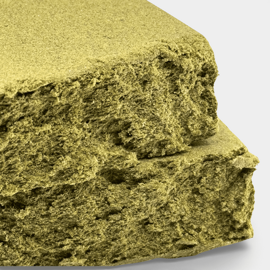 Bloc de résine Kif Jaune NL-1, texture granuleuse vert-jaune, forme irrégulière