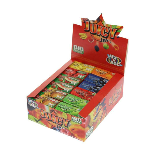 Boîte de feuilles à rouler parfumées JUICY JAY'S, présentoir de 24 rouleaux colorés