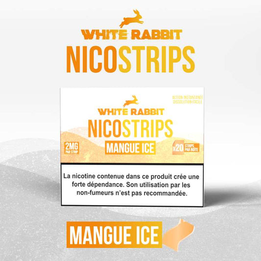 Boîte de bandes nicotiniques White Rabbit NICO STRIPS Mangue Ice, 2 mg