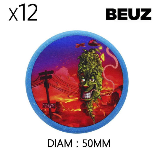 Grinder en chanvre biodégradable bleu BEUZ, couvercle rond imprimé, 50 mm