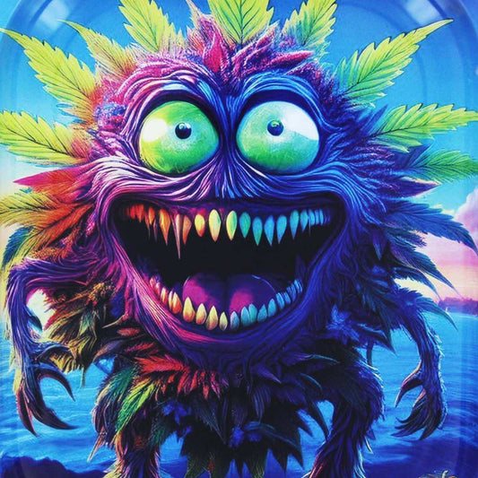 Plateau de roulage Beuz avec illustration monstre colorée, visage en gros plan