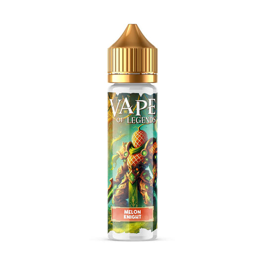 Flacon d’e-liquide avec bouchon doré, étiquette « VAPE OF LEGENDS »