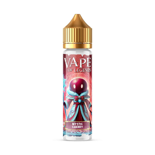 E-liquide Mystic Cherry VAPE OF LEGENDS, flacon transparent et bouchon doré