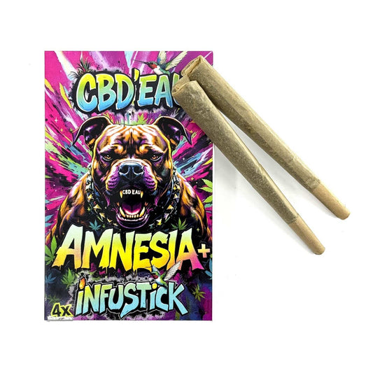 Boîte CBD'Deau Amnesia+ Infustick avec pré-rouleaux brun-vert sortis