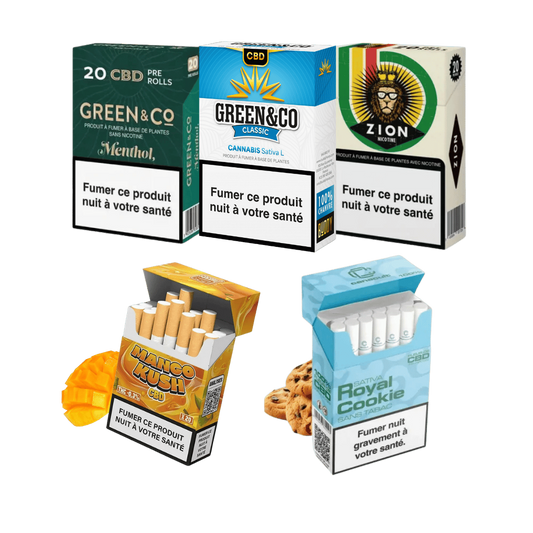 Pack découverte premium de cigarettes CBD, étuis assortis et cigarettes pré-roulées