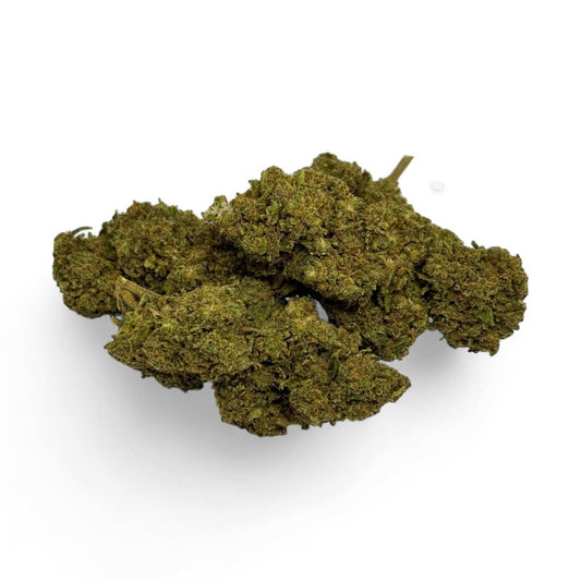 Fleur de CBD Cannatonic verte, têtes de fleurs denses, vue rapprochée
