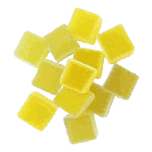 Gummies CBD à la banane en carrés translucides jaunes