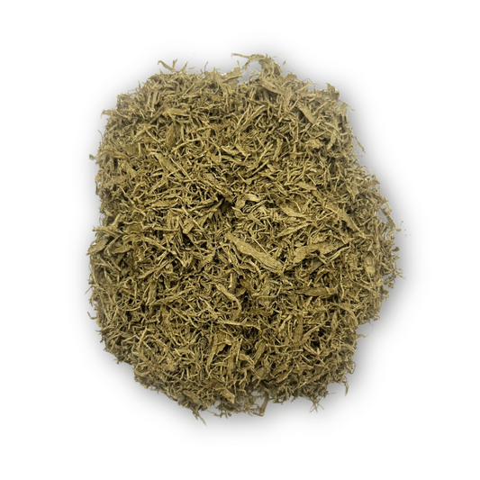 Substitut de tabac en chanvre naturel : tas compact de feuilles hachées vert olive