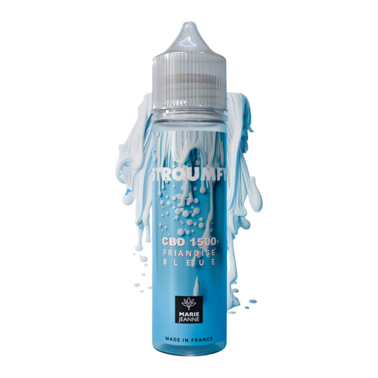 E-liquide CBD Stroumfy 50 ml Marie Jeanne, flacon bleu transparent à capuchon goutte