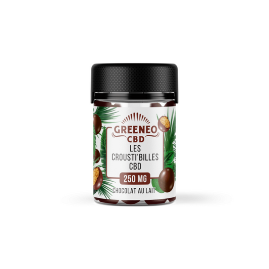 Pot de chocolat au lait Greeneo aux billes CBD, couvercle noir, 250 mg