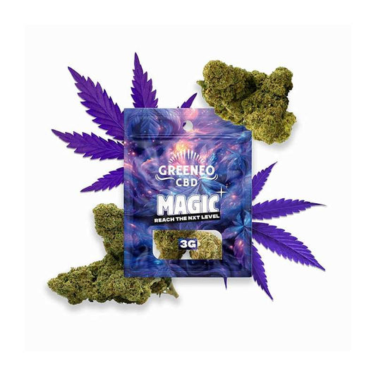 Fleur de CBD Magic Violet NXT GREENEO en sachet 3 g, fleurs et feuilles de chanvre