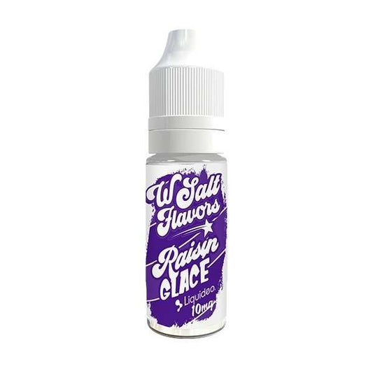 Flacon d’e-liquide Wsalt Flavors Raisin Glacé, étiquette violette et bouchon blanc.