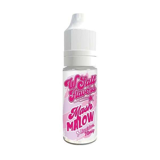 Flacon de e-liquide 10 ml au sel, étiquette rose « Mash Malow »
