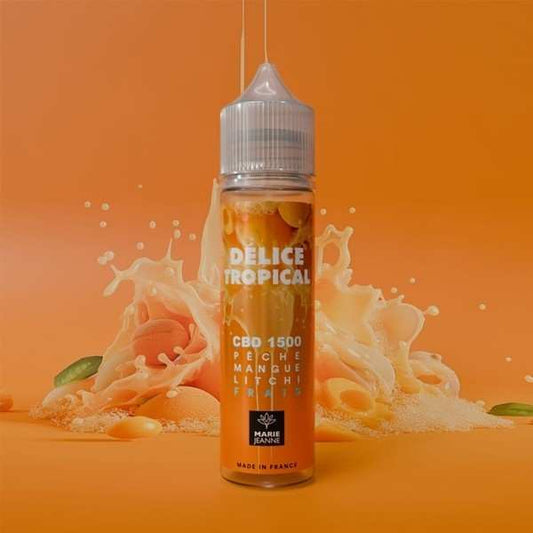 Flacon d’e-liquide CBD Delice Tropical 50 ml, capuchon compte-gouttes, CBD 1500, Marie Jeanne