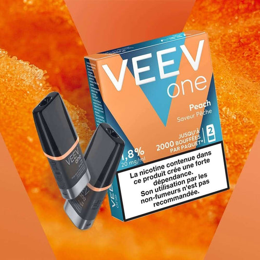 Deux pods préremplis Veev One Peach avec cartouches noir et gris, 2 unités