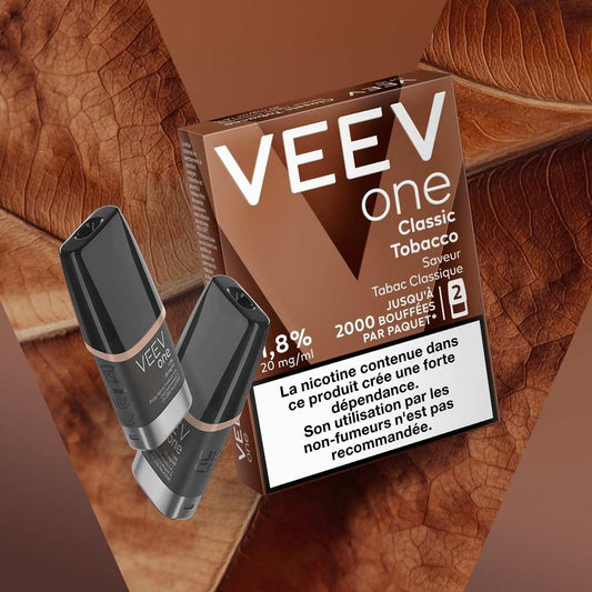 Paquet de 2 pods pré-remplis VEEV One Classic Tobacco, deux pods noir/gris compacts