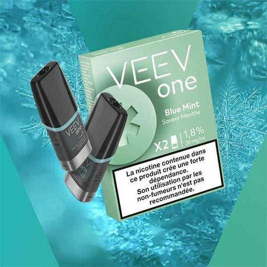Poches pré-remplies VEeV One Blue Mint : boîte et 2 pods noirs