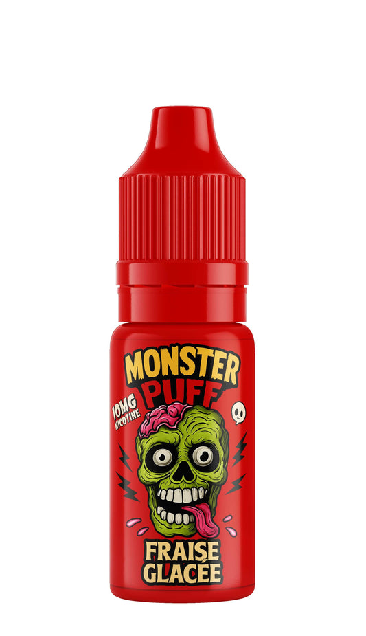 E-liquide Monster Puff fraise glacée en flacon rouge 10 ml